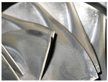 Turbo compressor impeller worn by condensate ingress